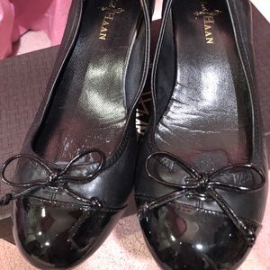 Cole Haan black wedge with patent leather toe